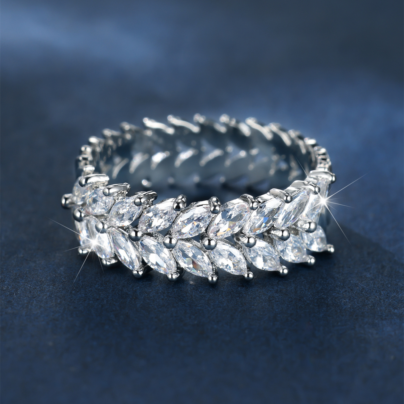 Sparkling Wheat Paved Band Ring with Shining Zirconia - Multiple Color Options